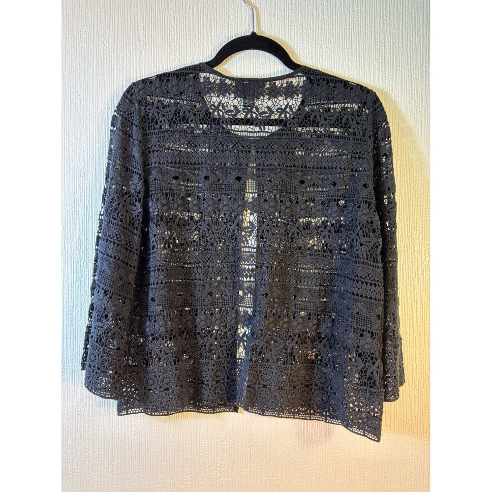 Alfani Black Crochet Lacey Cotton Cardigan Size S - Picture 4 of 11